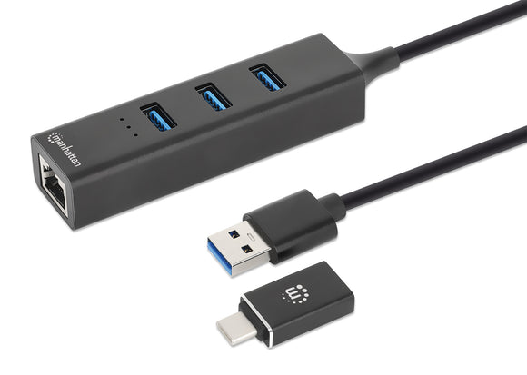 Hub USB 3.0 3 porte combo Type-C/A con adattatore di rete Gigabit  Image 1